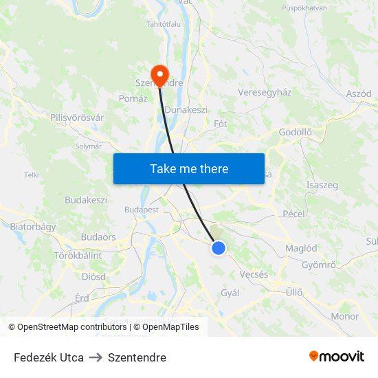 Fedezék Utca to Szentendre map