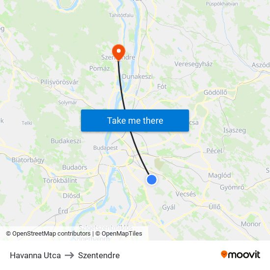 Havanna Utca to Szentendre map