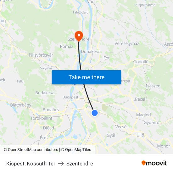 Kispest, Kossuth Tér to Szentendre map