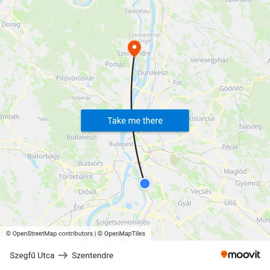 Szegfű Utca to Szentendre map