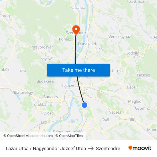 Lázár Utca / Nagysándor József Utca to Szentendre map