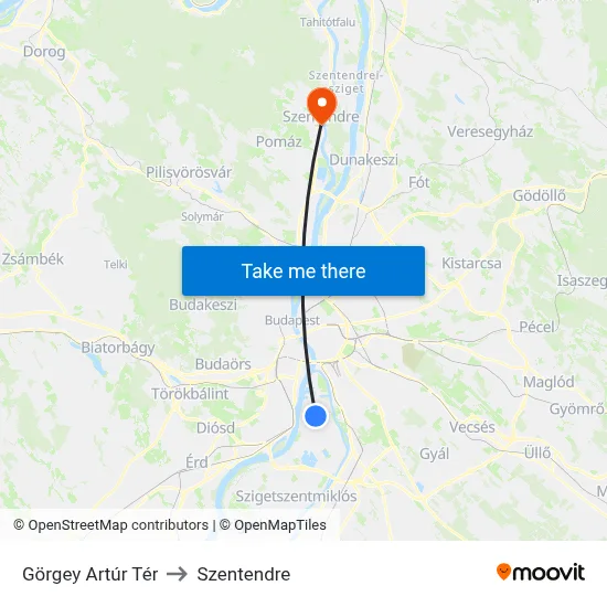 Görgey Artúr Tér to Szentendre map