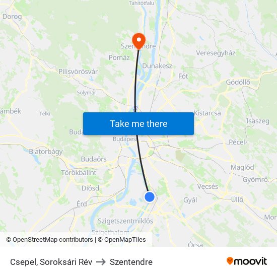 Csepel, Soroksári Rév to Szentendre map