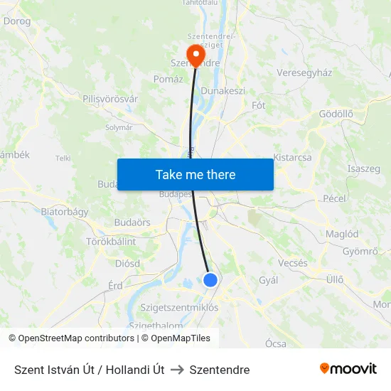 Szent István Út / Hollandi Út to Szentendre map
