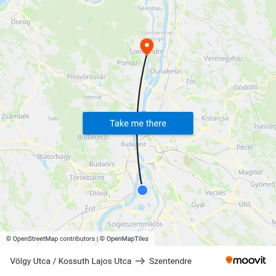 Völgy Utca / Kossuth Lajos Utca to Szentendre map