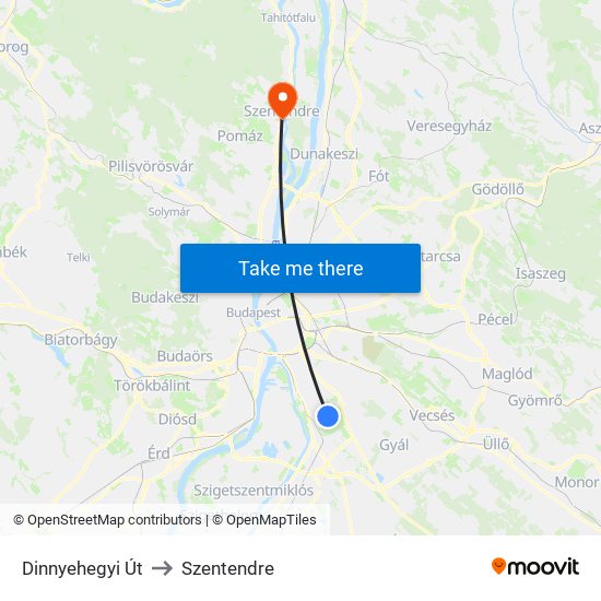 Dinnyehegyi Út to Szentendre map