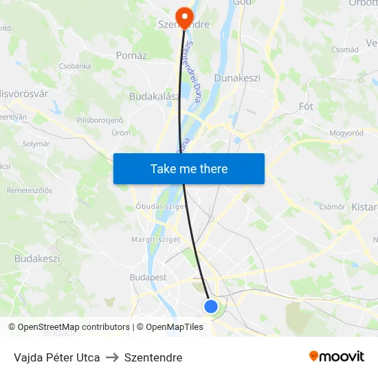 Vajda Péter Utca to Szentendre map