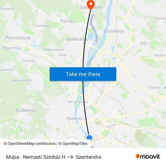 Müpa - Nemzeti Színház H to Szentendre map