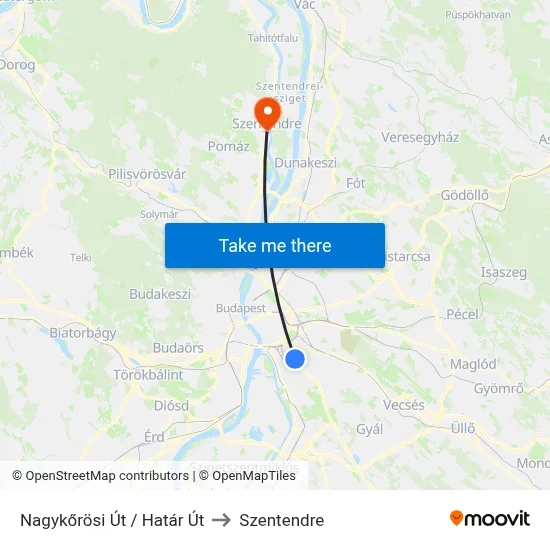 Nagykőrösi Út / Határ Út to Szentendre map