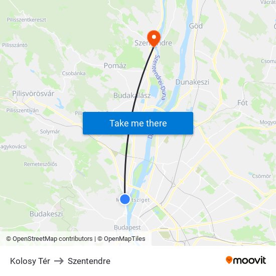 Kolosy Tér to Szentendre map