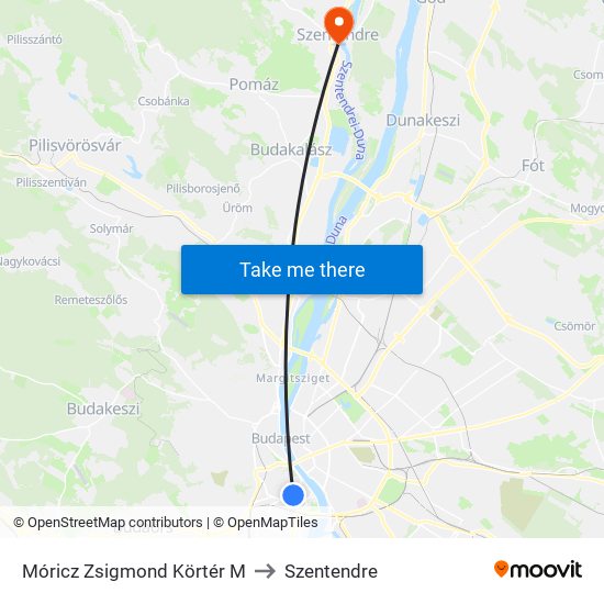 Móricz Zsigmond Körtér M to Szentendre map