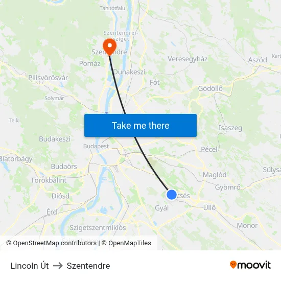 Lincoln Út to Szentendre map