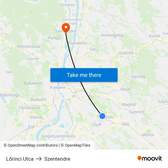 Lőrinci Utca to Szentendre map