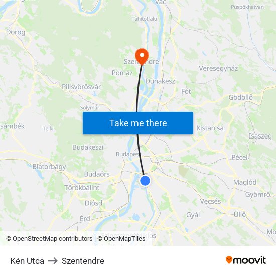 Kén Utca to Szentendre map