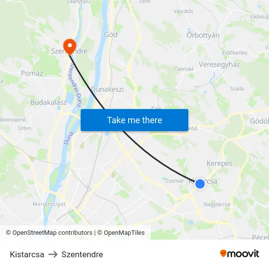 Kistarcsa to Szentendre map
