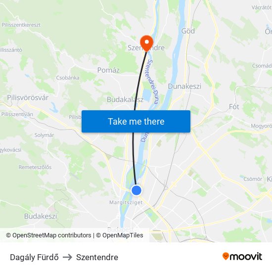 Dagály Fürdő to Szentendre map