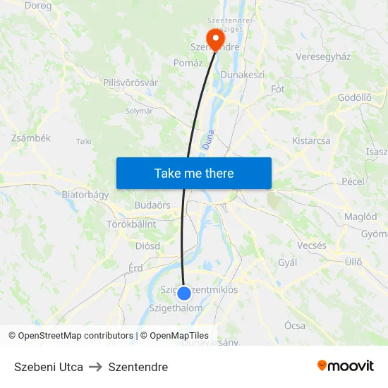 Szebeni Utca to Szentendre map