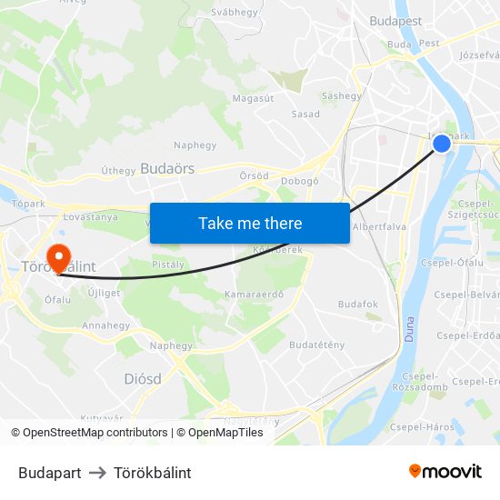 Budapart to Törökbálint map