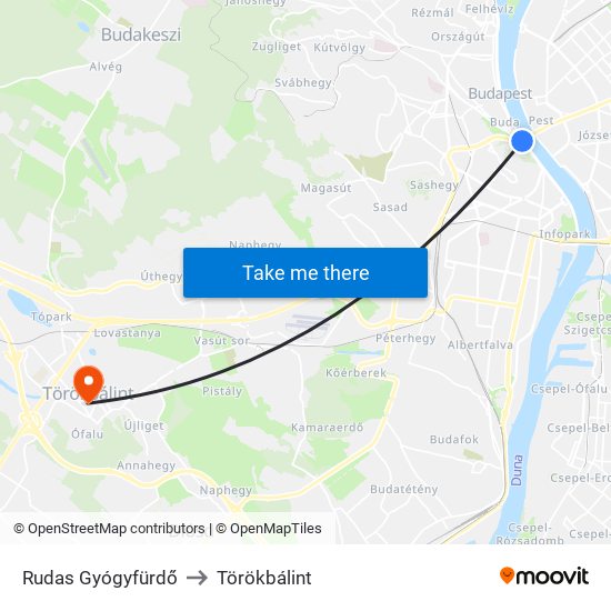 Rudas Gyógyfürdő to Törökbálint map