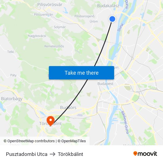Pusztadombi Utca to Törökbálint map