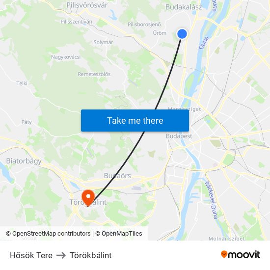 Hősök Tere to Törökbálint map