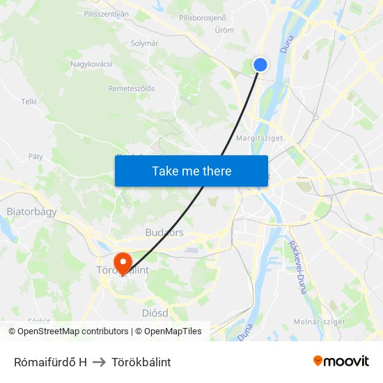 Rómaifürdő H to Törökbálint map