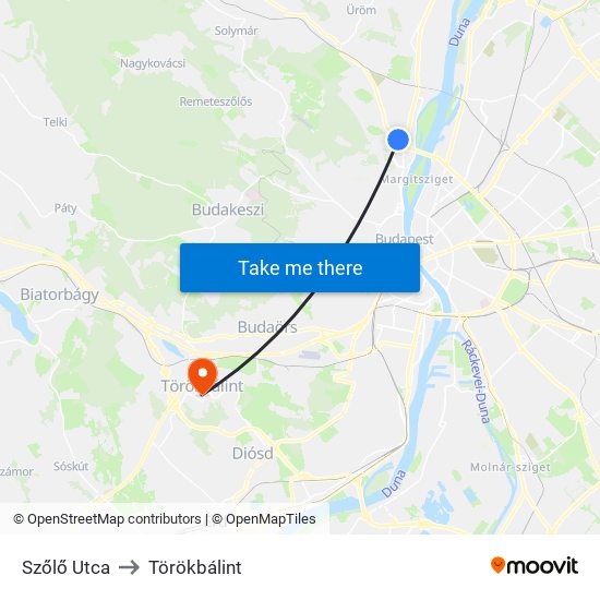 Szőlő Utca to Törökbálint map