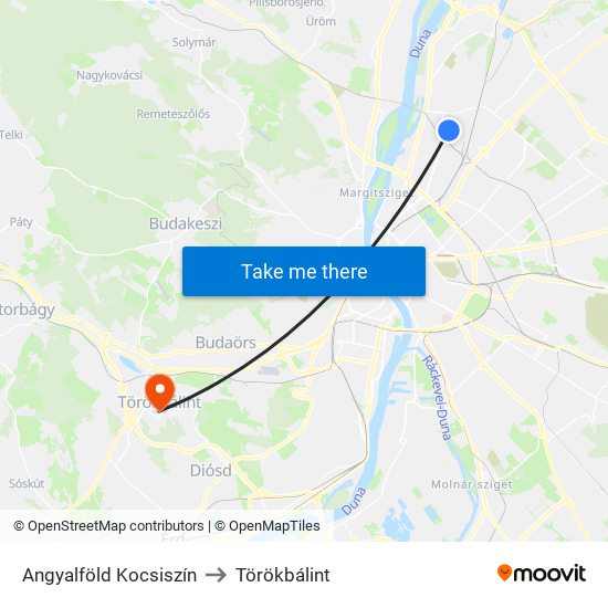 Angyalföld Kocsiszín to Törökbálint map