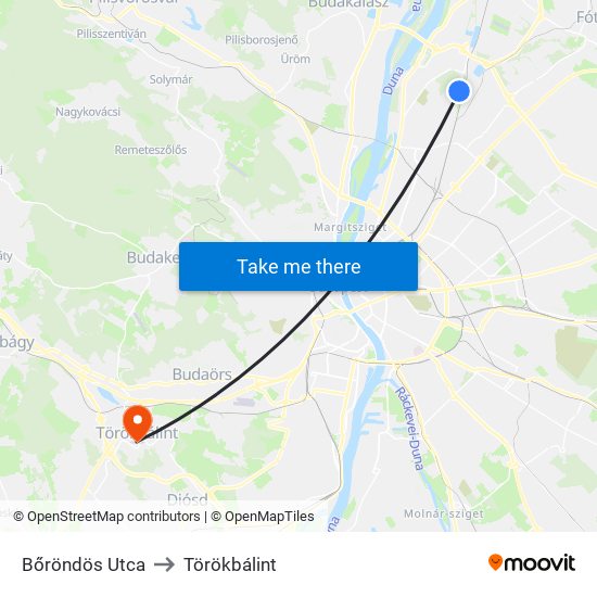 Bőröndös Utca to Törökbálint map