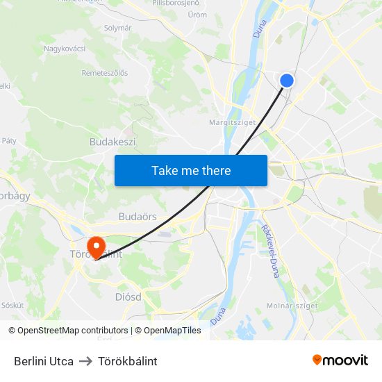 Berlini Utca to Törökbálint map
