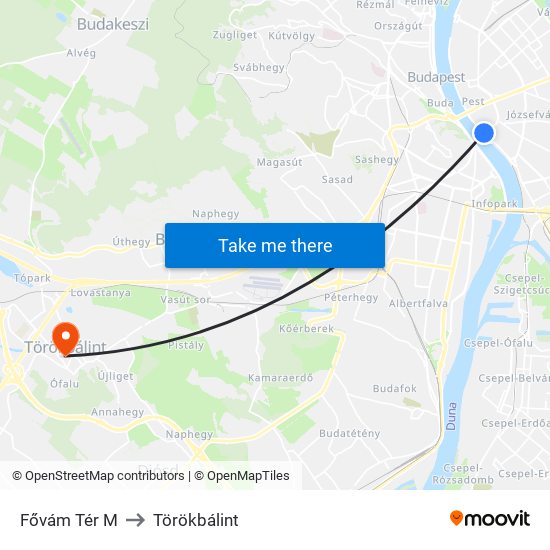 Fővám Tér M to Törökbálint map