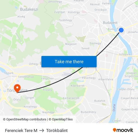 Ferenciek Tere M to Törökbálint map