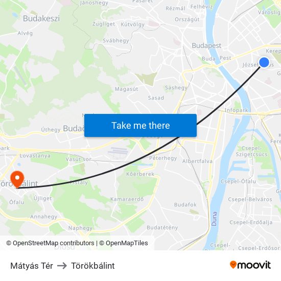 Mátyás Tér to Törökbálint map