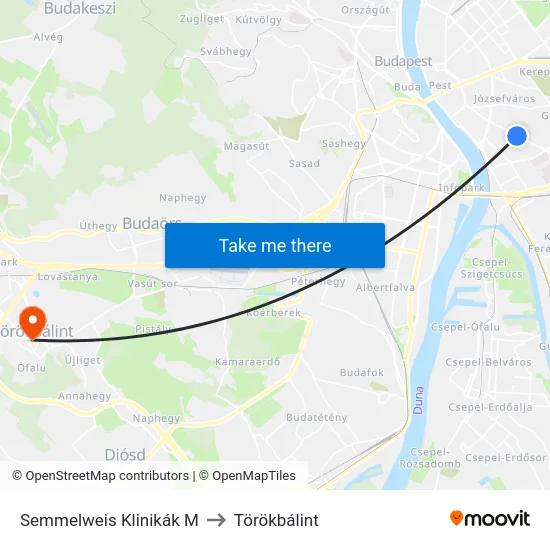 Semmelweis Klinikák M to Törökbálint map