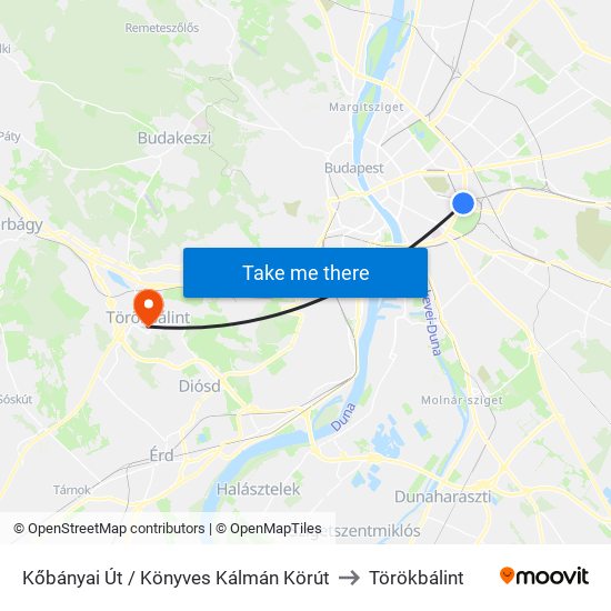 Kőbányai Út / Könyves Kálmán Körút to Törökbálint map