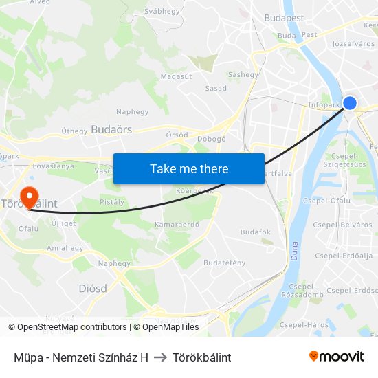 Müpa - Nemzeti Színház H to Törökbálint map