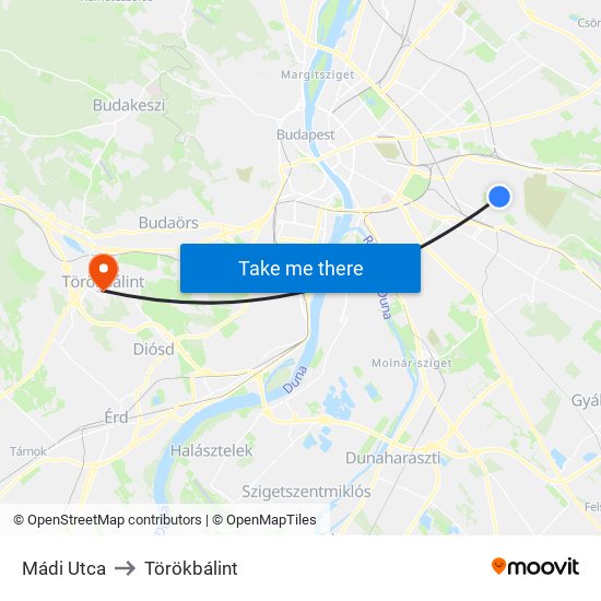 Mádi Utca to Törökbálint map