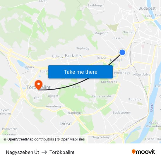 Nagyszeben Út to Törökbálint map