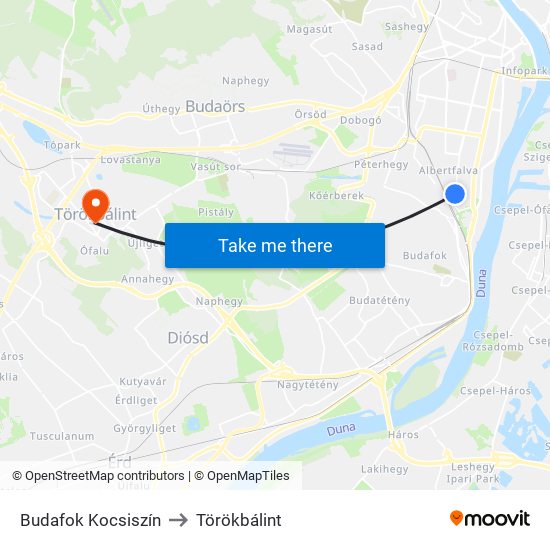 Budafok Kocsiszín to Törökbálint map