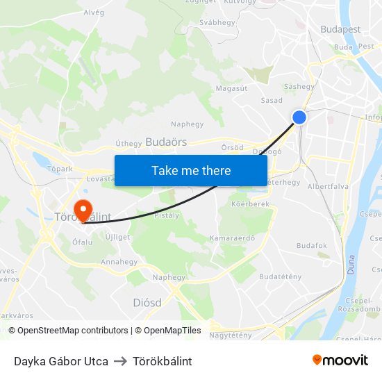 Dayka Gábor Utca to Törökbálint map