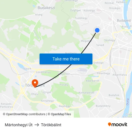 Mártonhegyi Út to Törökbálint map