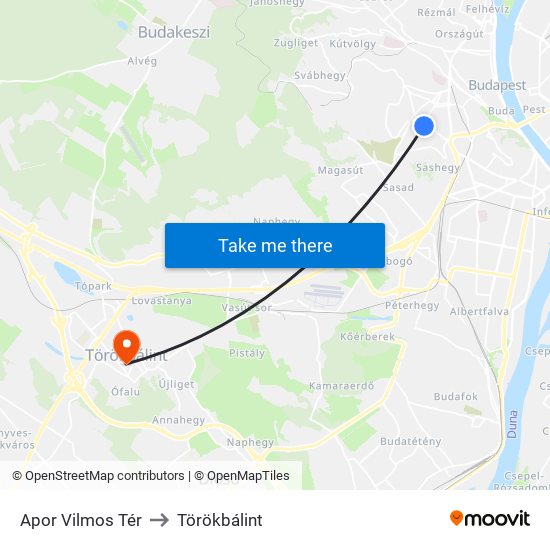 Apor Vilmos Tér to Törökbálint map