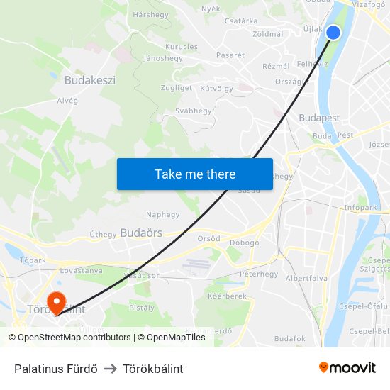 Palatinus Fürdő to Törökbálint map