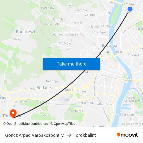 Göncz Árpád Városközpont M to Törökbálint map