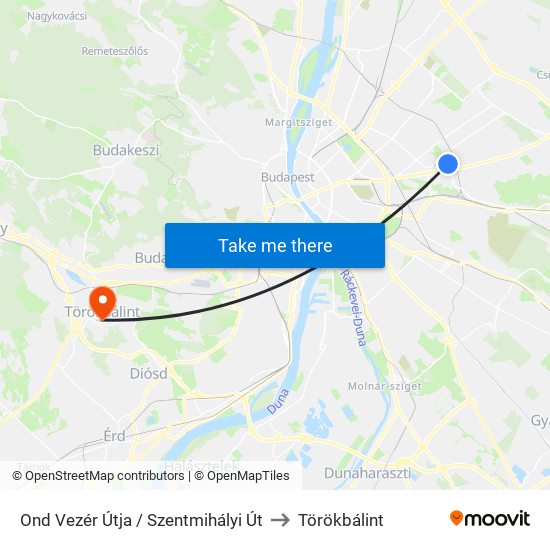 Ond Vezér Útja / Szentmihályi Út to Törökbálint map