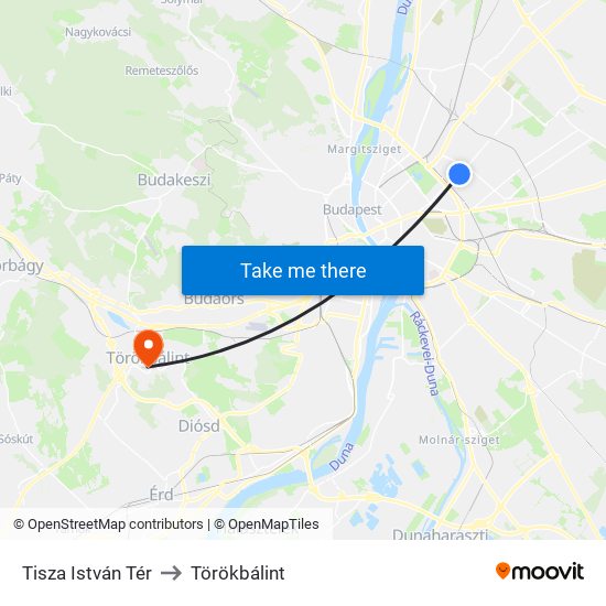 Tisza István Tér to Törökbálint map