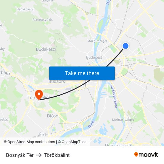 Bosnyák Tér to Törökbálint map