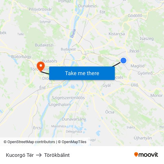 Kucorgó Tér to Törökbálint map