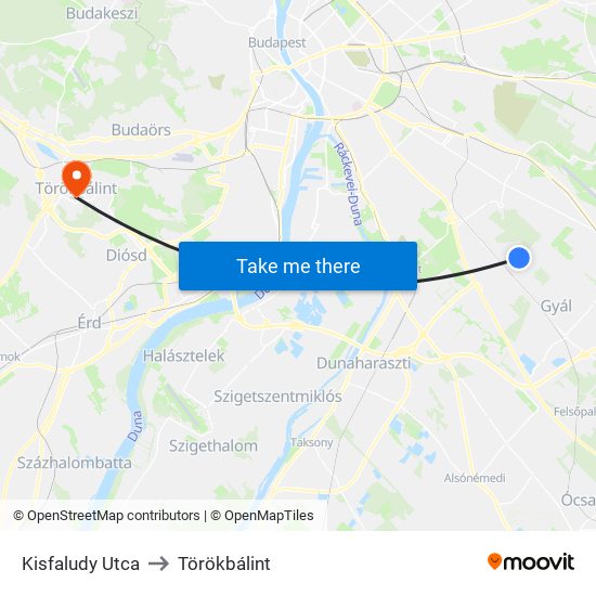 Kisfaludy Utca to Törökbálint map