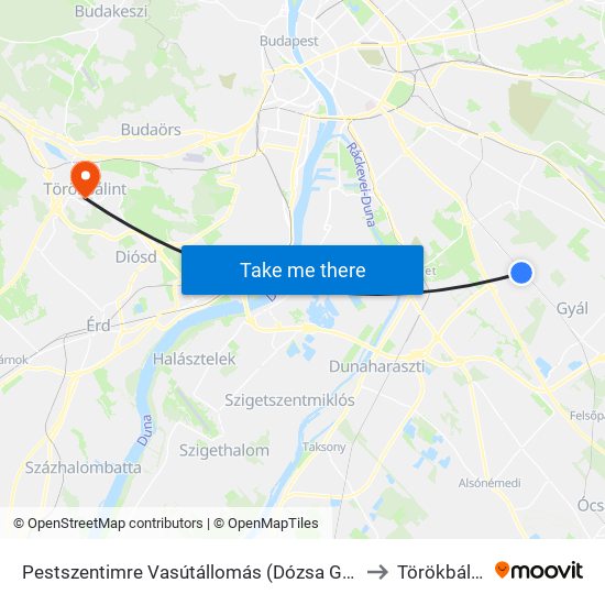 Pestszentimre Vasútállomás (Dózsa Gy.U.) to Törökbálint map